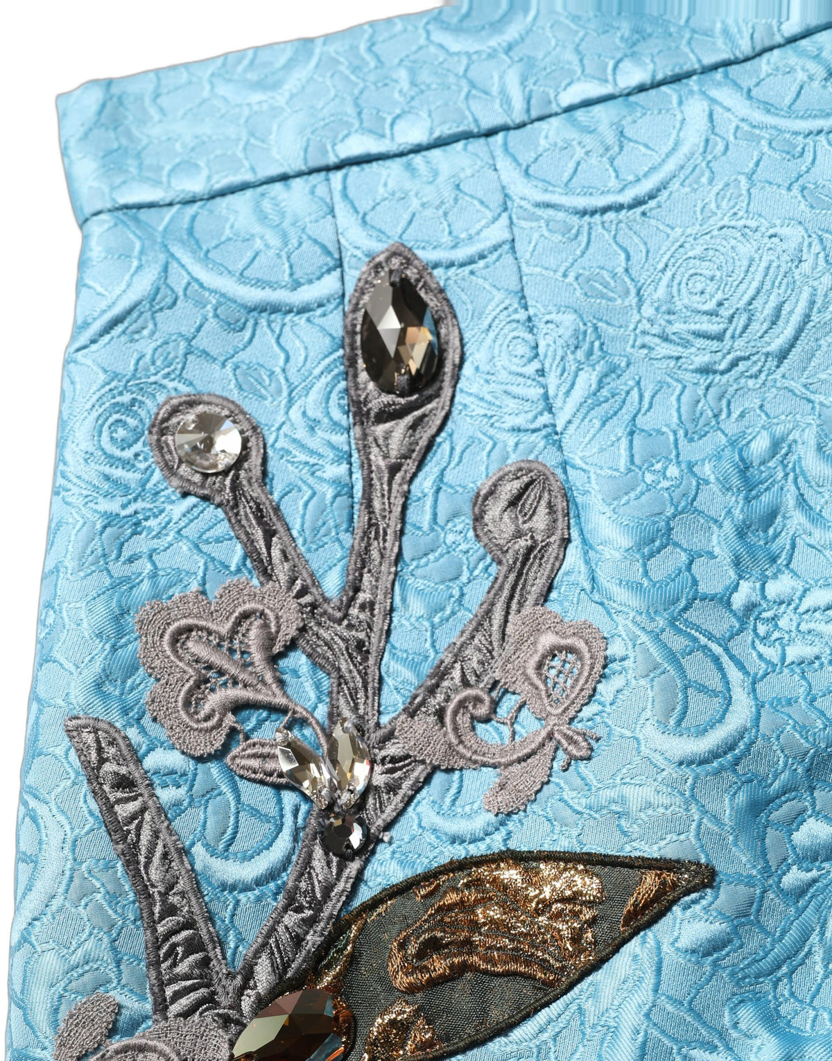 Dolce & Gabbana Sicily Women's A Line High Rise Silk Cotton Polyester & Squirrel Fur Midi Skirt - Blue Jacquard