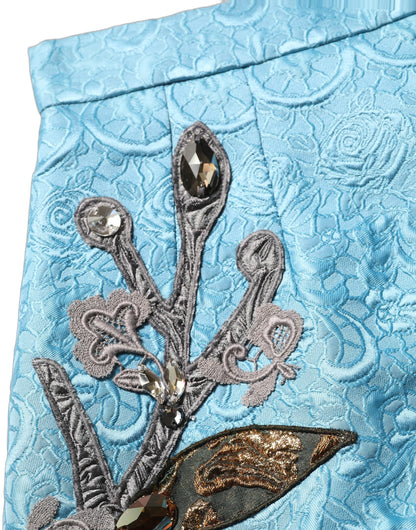 Dolce & Gabbana Sicily Women's A Line High Rise Silk Cotton Polyester & Squirrel Fur Midi Skirt - Blue Jacquard
