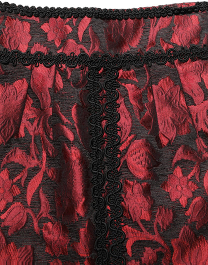 Dolce & Gabbana Women's Wrap A Line High Rise Silk Cotton Polyester & Acetate Mini Skirt - Black Red Patterned Floral Jacquard