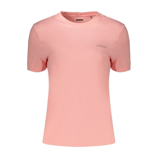 T-Shirt by Guess Jeans for women in stretch organic cotton pink showcases a unassuming silhouette, artfully detailed with a refined crew neckline and unassuming for a sophisticated, contemporary look.