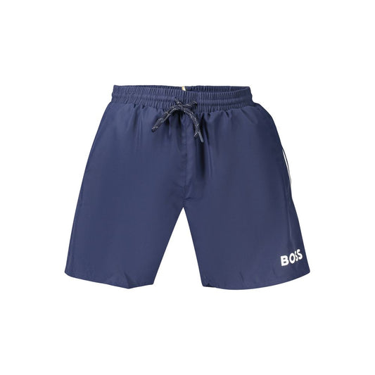 Swim Shorts by Hugo Boss for men in polyester blue & print features a resort ready silhouette, perfectly capturing the resort ready aesthetic of Waves Men's Polyester Swim Shorts with a resort ready finish.