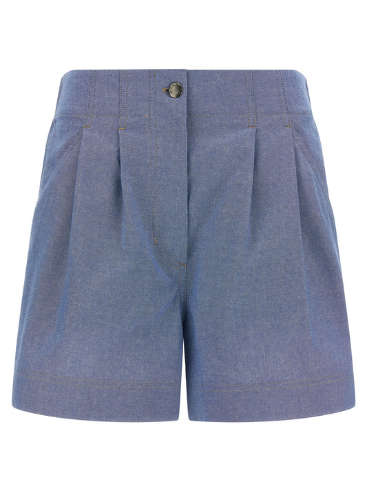 Bermuda Shorts by Moncler Grenoble for women in cotton light-blue & signature features a sartorial silhouette, showcasing a sartorial wide and short with a sophisticated for a sartorial look.