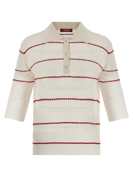 Polo Shirt by Max Mara for women in wool & silk white & patterned showcases a sharp silhouette, detailed with a refined and sharp short-sleeve for a sophisticated finish.