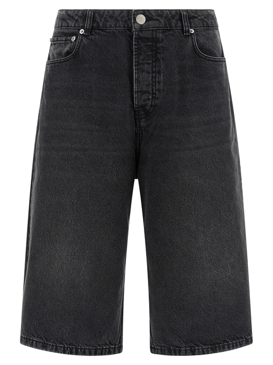Bermuda Shorts by Ami Paris for men in leather & cotton black features an nuanced silhouette, showcasing a nuanced flared & wide with a short cut and for a sophisticated, premium finish.