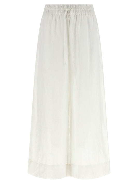 Trousers by Polo Ralph Lauren for women in linen & cotton white features a sculptural silhouette, showcasing a sculptural straight-leg & relaxed-fit and long with a sophisticated for a sculptural finish.