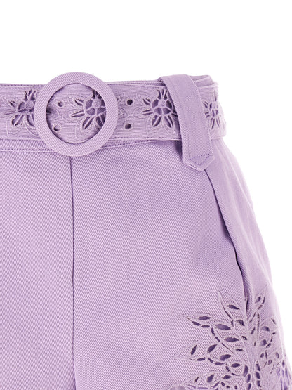 FARM RIO Purple Linen Bermuda Shorts