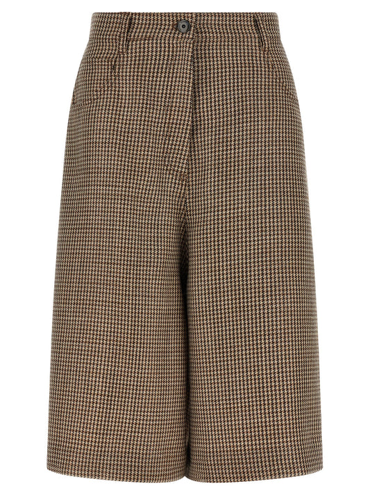 Bermuda Shorts by Brunello Cucinelli for women in polyamide & virgin wool brown & patterned presents a sleek silhouette, featuring a sleek flared & wide with a refined short and a sophisticated .