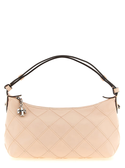 Mini 2-in-1 Shoulder & Crossbody Clutch Handbag by Tory Burch for women in nappa leather multicolor, pink, silver & patterned features a statuesque silhouette, showcasing a secure zipper and organized with versatile crossbody-strap & shoulder-strap for statuesque evening wear.
