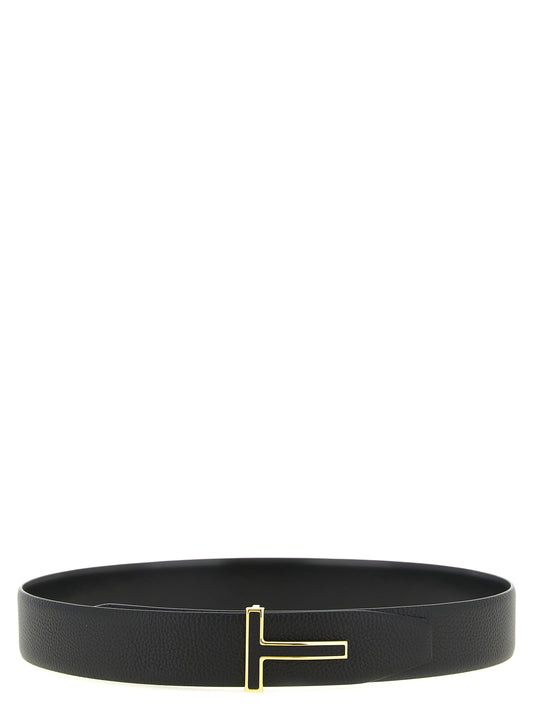 Belt by Tom Ford for men in calfskin & brass black & gold features an artisanal silhouette, showcasing the artisanal craftsmanship of the Icon Calfskin & Brass Belt collection for a artisanal finish.