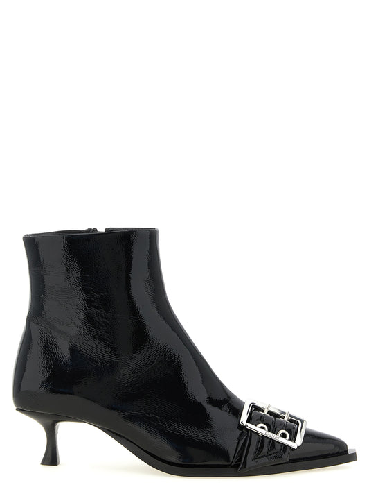 Kitten Ankle Boots by Ganni for women in polyethylene polyurethane cotton & leather black & silver features an high-performance silhouette, showcasing the sophisticated design of the Women's Polyethylene Polyurethane Cotton & Leather Kitten Ankle Boots with a kitten-heel and a refined pointed toe style.
