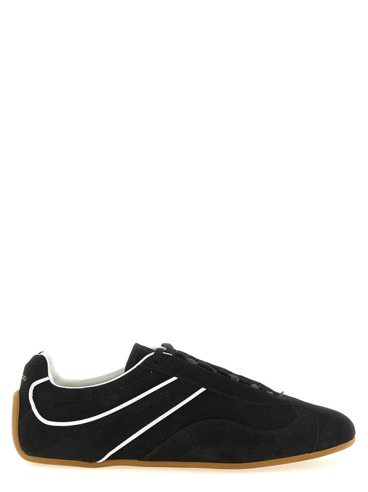 Sneakers by Tom Ford for men in suede calfskin leather & polyester bicolour, black & white presents a on trend silhouette from the Men's Fashion Suede Calfskin Leather & Polyester Sneakers collection, showcasing a on trend fashion style for an elevated aesthetic.