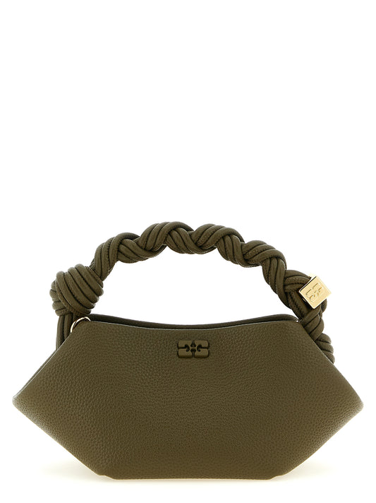 Mini Crossbody Handbag by Ganni for women in faux leather bicolour, green & olive presents a ornamental silhouette, showcasing a secure magnetic, ample , and versatile crossbody-strap, shoulder-strap & handle for a ornamental finish.