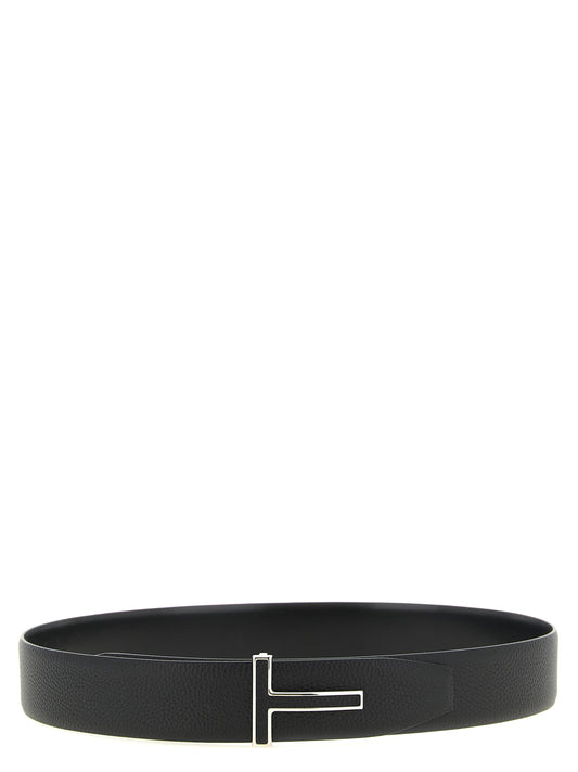 Belt by Tom Ford for men in palladium brass & calf leather black & palladium presents a artisanal silhouette from the Icon Palladium Brass & Calf Leather Belt collection, showcasing an artisanal design and refined craftsmanship for a artisanal look.