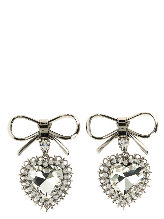 Earrings by Alessandra Rich for women in stretch polyester silver showcases a enchanting silhouette, artfully incorporating the intricate seen in the Heart Women's Silver Brass & Crystal Earrings.