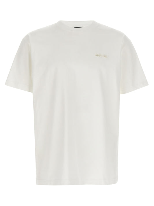 T-Shirt by Mackage for men in cotton & silicone white showcases a fashionable silhouette, elegantly detailed with a fashionable and crew neckline for a sophisticated, high-fashion look.