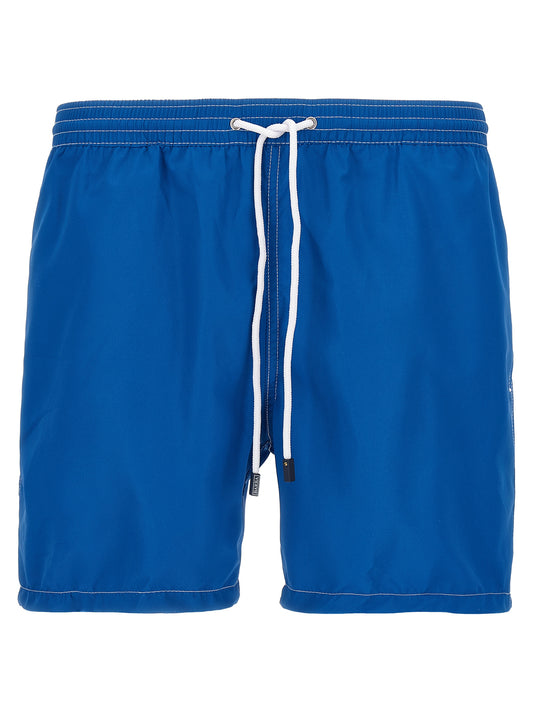 Swim Shorts by Barba Napoli for men in polyester blue features a beach chic silhouette, showcasing the signature style of the Waves Men's Polyester Swim Shorts.