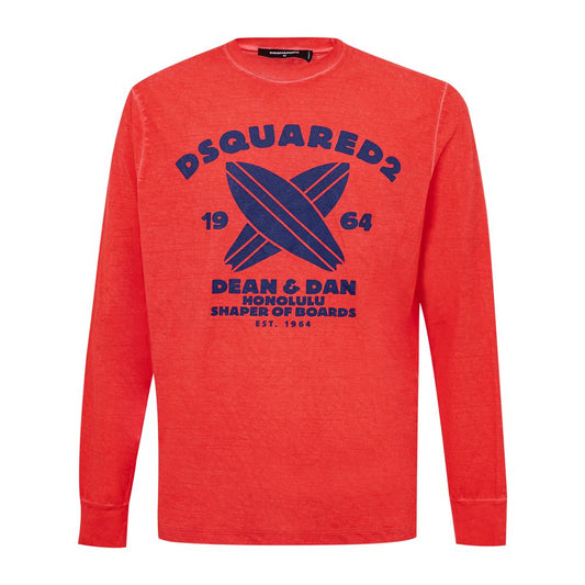 T-Shirt by Dsquared² for men in cotton red & print showcases a unassuming silhouette, artfully detailed with a refined crew neckline and unassuming long-sleeve for a sophisticated, contemporary look.