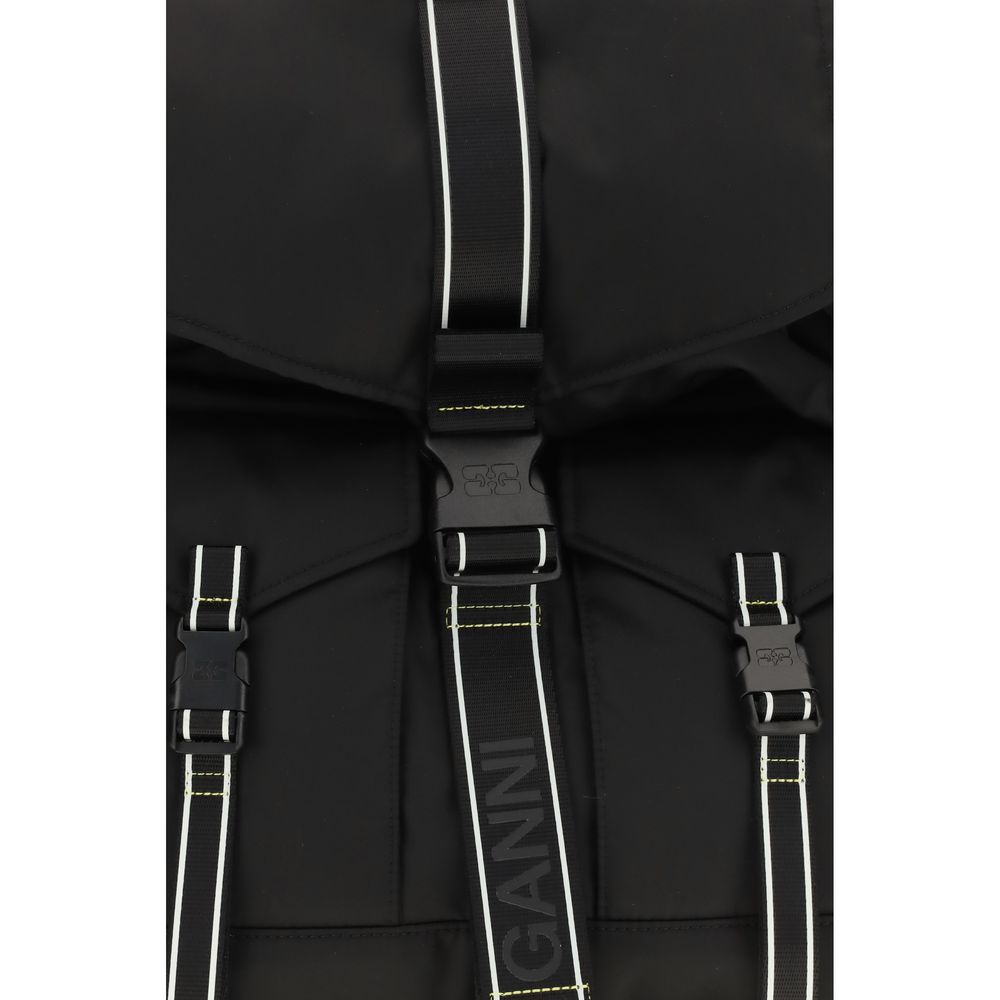 Backpack by Ganni for women in polyamide & polyethylene black features an stately silhouette from the Re Tech Polyamide & Polyethylene Backpack range, with a secure buckle, ample external-pockets, and versatile handle, backpack-strap & adjustable-strap.