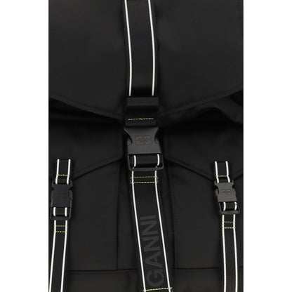 Backpack by Ganni for women in polyamide & polyethylene black features an stately silhouette from the Re Tech Polyamide & Polyethylene Backpack range, with a secure buckle, ample external-pockets, and versatile handle, backpack-strap & adjustable-strap.