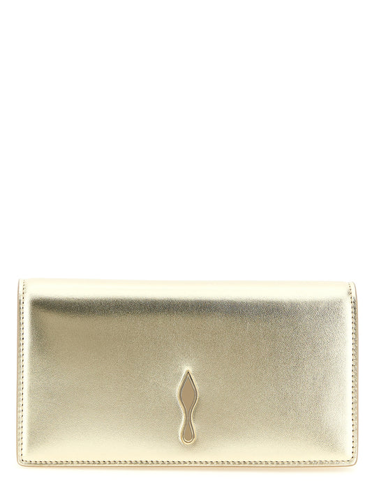 Shoulder Evening Flap Clutch Handbag by Christian Louboutin for women in nappa lamb leather gold features a sculptural silhouette with a secure flap & magnetic, organized cardholder, and versatile shoulder-strap for a sculptural finish.
