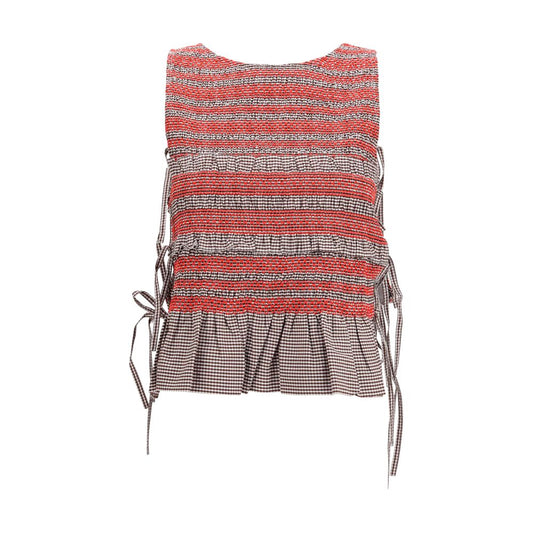 Ganni Brown Cotton Sleeveles T-Shirt