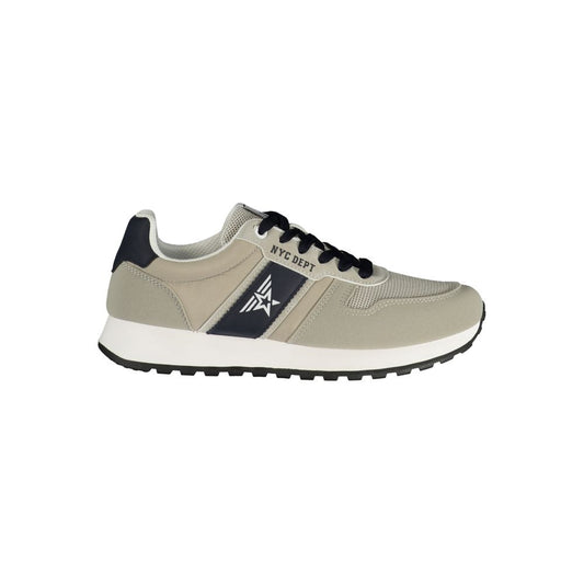 Athletic Sneakers by Avirex for men in polyester & polyurethane beige & blue features an architectural silhouette, showcasing the premium athletic style of the Men's Athletic Polyester & Polyurethane Sneakers with an architectural finish.