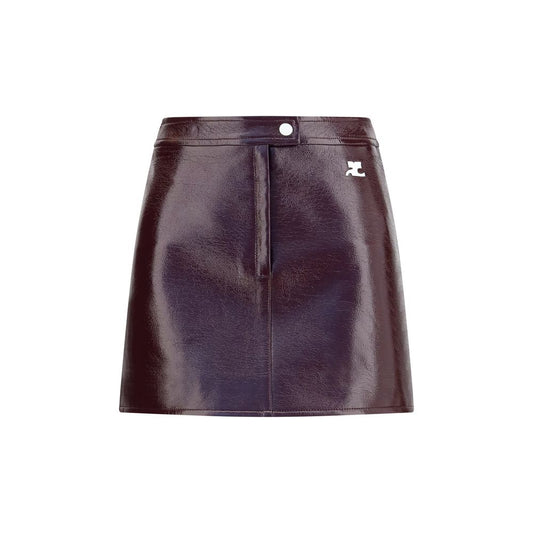 Skirt by Courrèges for women in acetate cotton & polyurethane bordeaux & white showcases a sultry silhouette, elegantly defined by its short mini and the sophisticated sultry design of the Women's Acetate Cotton & Polyurethane Short Mini Skirt.