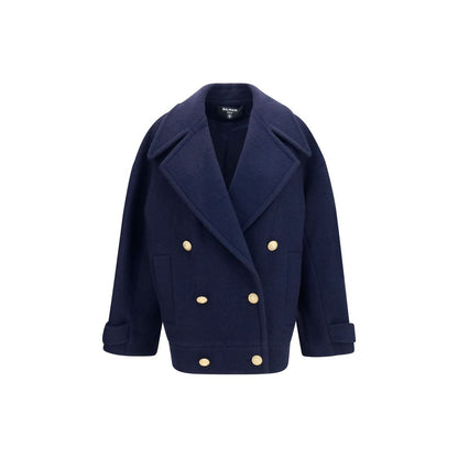 Balmain Blue Wool Oves Aries Coat