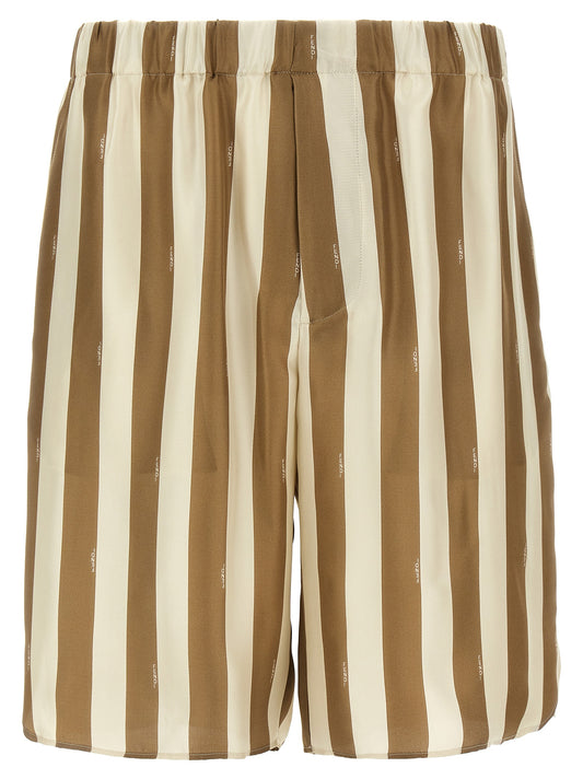 Bermuda Shorts by Fendi for men in silk beige & striped features an tailored silhouette, showcasing a tailored with a short and for a sophisticated look.