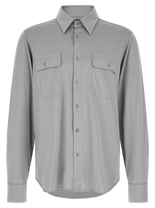 Shirt by Tom Ford for men in cotton & silk gray features an architectural silhouette with a refined and elegant for a architectural look.