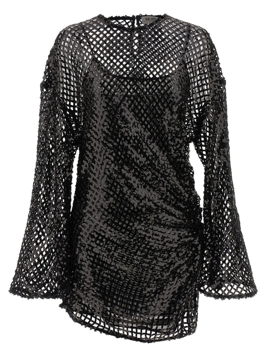 Dress by The Attico for women in polyester sequins black & transparent features an cute silhouette, detailed with a long-sleeve and crew split neckline that elegantly flows into a cute short mini.
