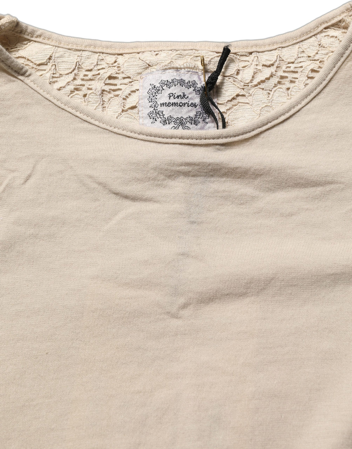 PINK MEMORIES Women's Short-Sleeve Round Neck Cotton Lace Blouse - Beige Pink