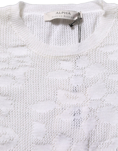 Alpha Studio Alpha Women's Short-Sleeve Crew Neck Cotton Nylon & Lace Blouse - White Floral