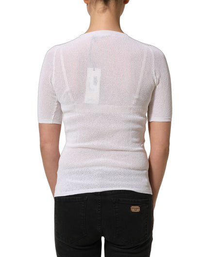 Alpha Studio Alpha Women's Short-Sleeve Crew Neck Cotton Nylon & Lace Blouse - White Floral