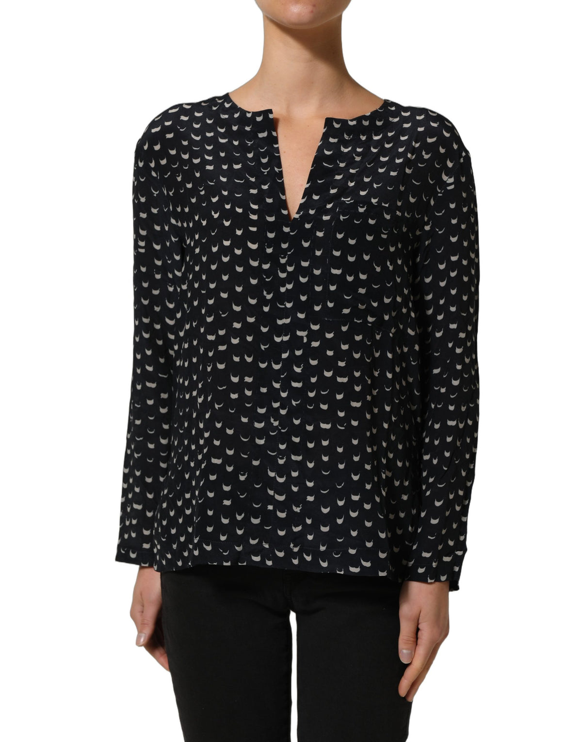 Bruno Manetti Women's Long-Sleeve V Neck Silk Blouse - Black