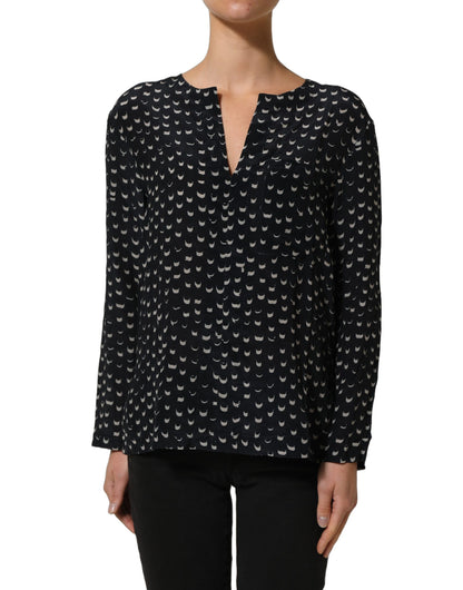 Bruno Manetti Women's Long-Sleeve V Neck Silk Blouse - Black