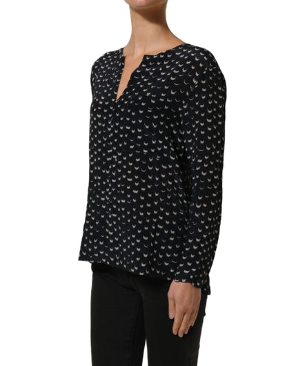 Bruno Manetti Women's Long-Sleeve V Neck Silk Blouse - Black