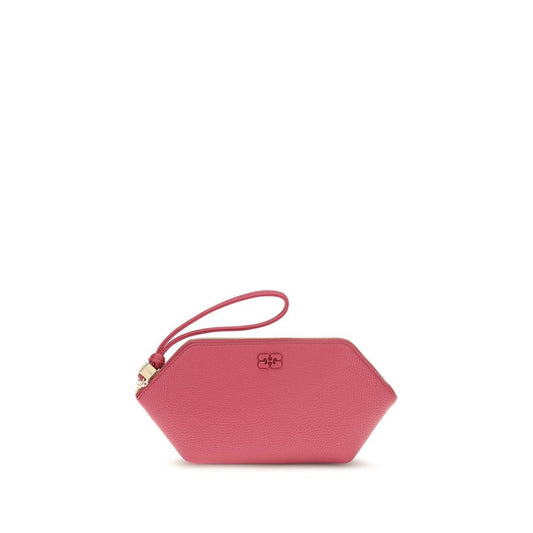Mini Pouch Clutch Handbag by Ganni for women in leather & metal multicolor features a sculptural silhouette with a secure zipper, organized , and versatile handle for a sculptural finish.