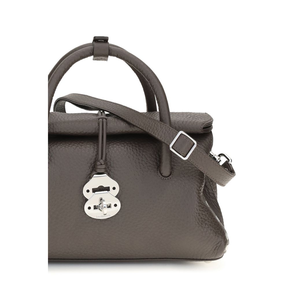 Shoulder Bag by Zanellato for women in bos taurus calf leather brown showcases a statuesque silhouette, artfully detailed with a secure hook, organized built-in-compartments, and versatile shoulder-strap, adjustable-strap & handle for a statuesque look.