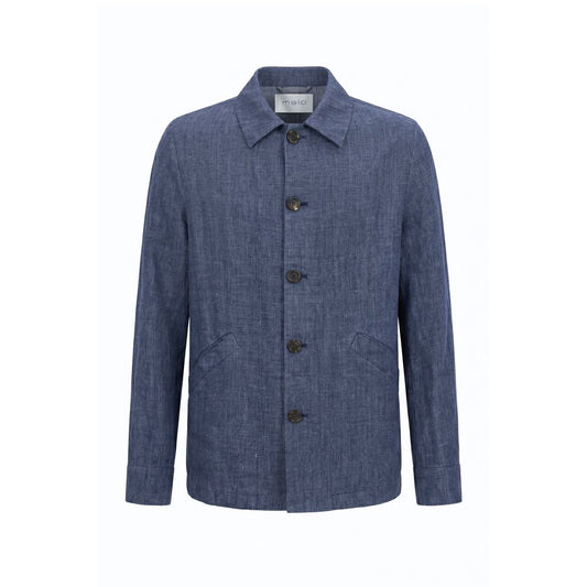 Overcoat by Malo for men in linen & polyamide blue features an satoral silhouette, showcasing a sophisticated and satoral breathable-design & pockets for a premium, timeless look.