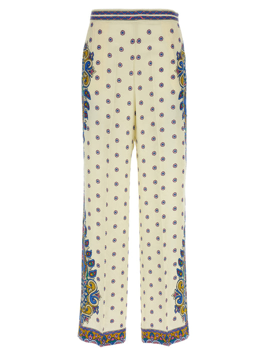 Palazzo Pants by Etro for women in silk & viscose rose, white, patterned, floral, jacquard & print features a refined silhouette with a refined wide, defined by a and a refined long for a refined finish.