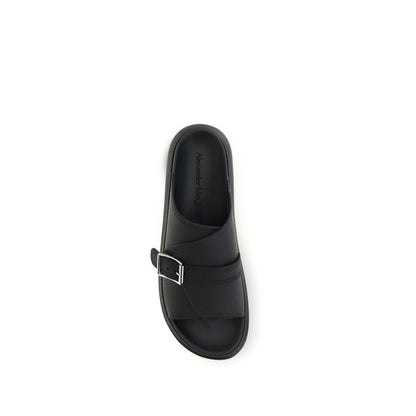Alexander McQueen Black Calf Leather Bos Taurus Platform Sandals