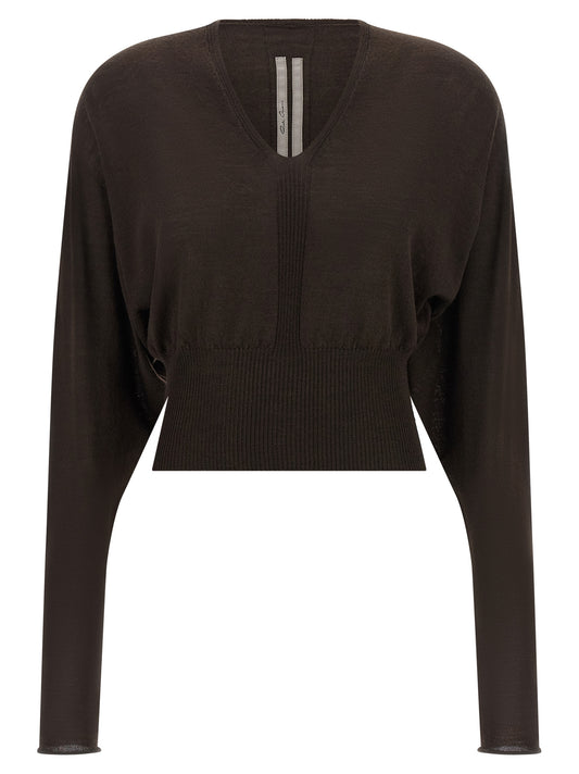 Shirt by Rick Owens for women in virgin wool brown features an polished silhouette, showcasing a sophisticated v-neck neckline and detail for a truly polished finish.