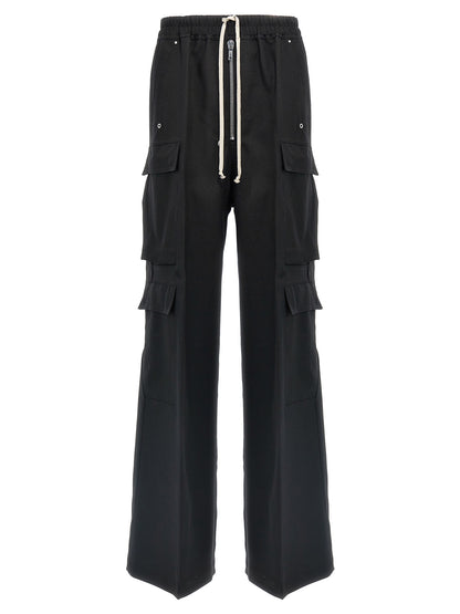 Cargo Pants by Rick Owens for women in wool black presents a on trend silhouette, artfully finished with a on trend flared, relaxed-fit & wide, long, and for a sophisticated look.