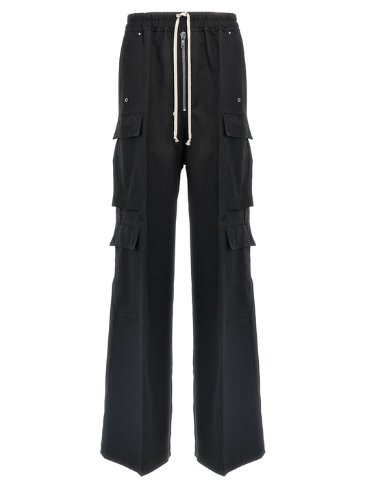 Cargo Pants by Rick Owens for women in wool black presents a on trend silhouette, artfully finished with a on trend flared, relaxed-fit & wide, long, and for a sophisticated look.