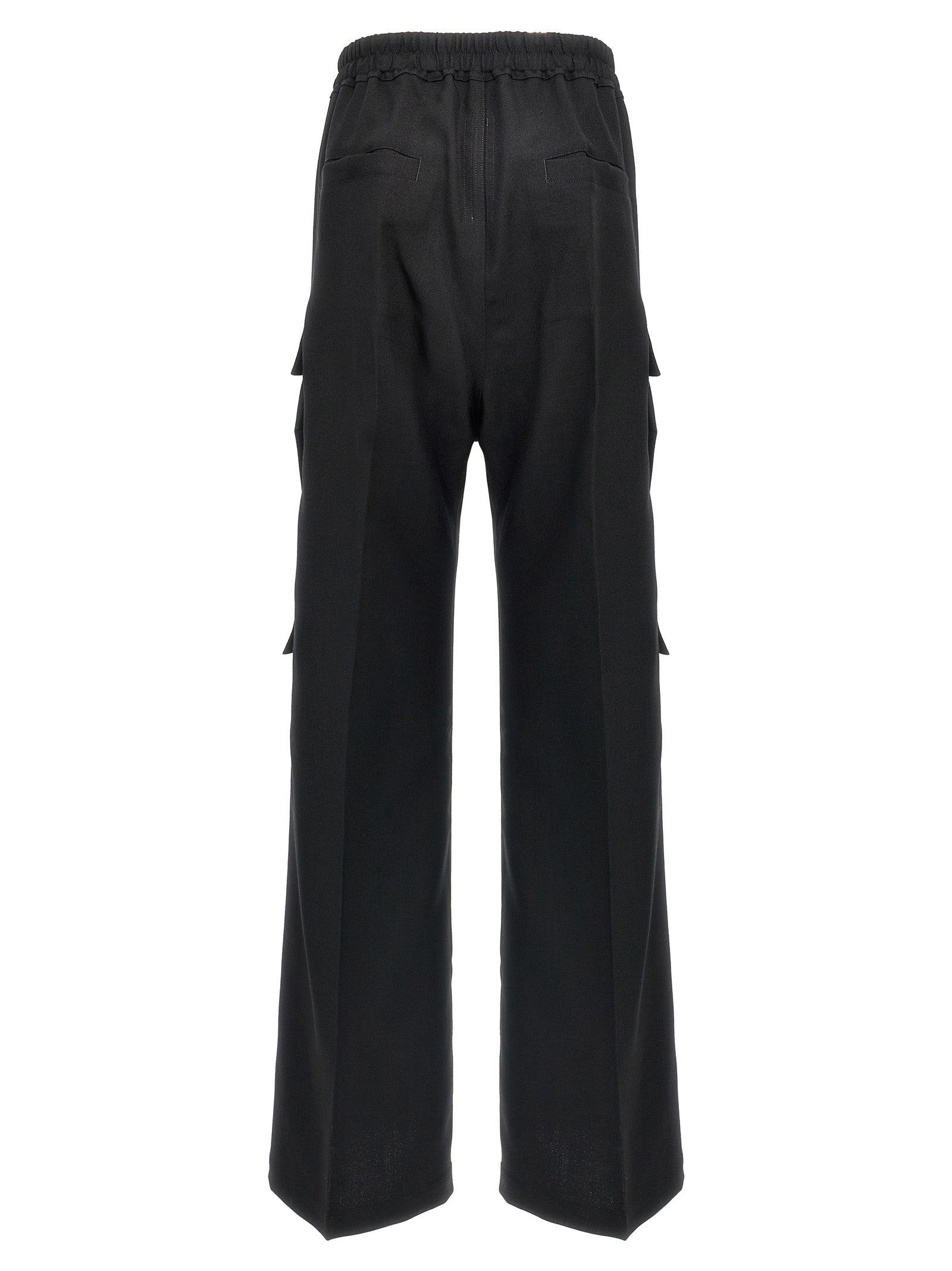Cargo Pants by Rick Owens for women in wool black features an urban chic flared, relaxed-fit & wide with a and long, creating a urban chic aesthetic for "Moon Behind the Hill".