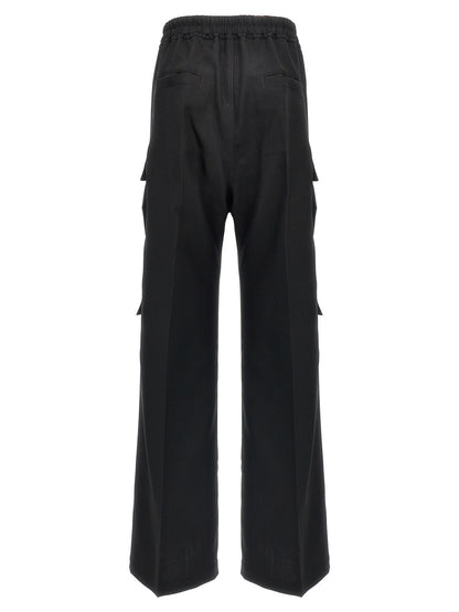 Cargo Pants by Rick Owens for women in wool black features an urban chic flared, relaxed-fit & wide with a and long, creating a urban chic aesthetic for "Moon Behind the Hill".