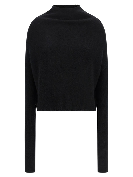 Cardigan by Rick Owens for women in cashmere black features an crisp silhouette, showcasing a sophisticated high-neck neckline and detail for a truly crisp finish.