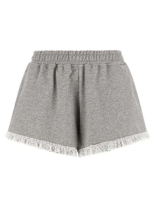 Ganni Essence Heather Women's Flared Organic Cotton Bermuda Shorts - Gray White
