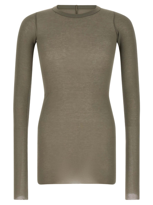 T-Shirt by Rick Owens for men in silk & viscose gray features an edgy silhouette, meticulously detailed with a sophisticated long-sleeve and crew neckline for a truly edgy finish.